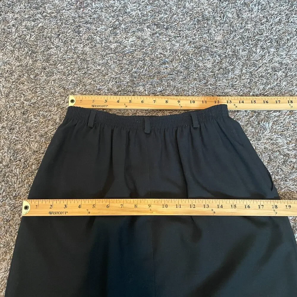Vintage Midi Skirt Size 14 Black Solid Minimal Career Office Dark Academia 90s